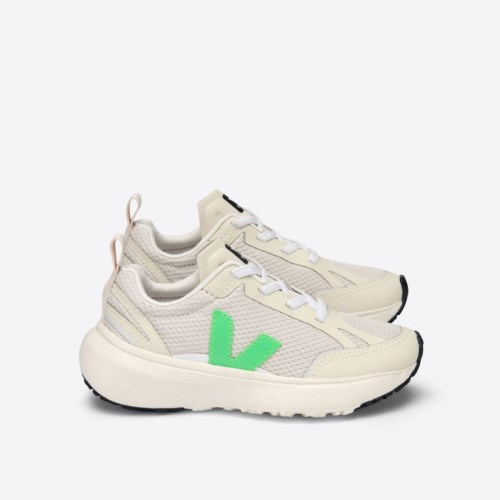 Veja Canary Elastic Lace Natural Absinthe Kids Trainers White/Green UK 48677